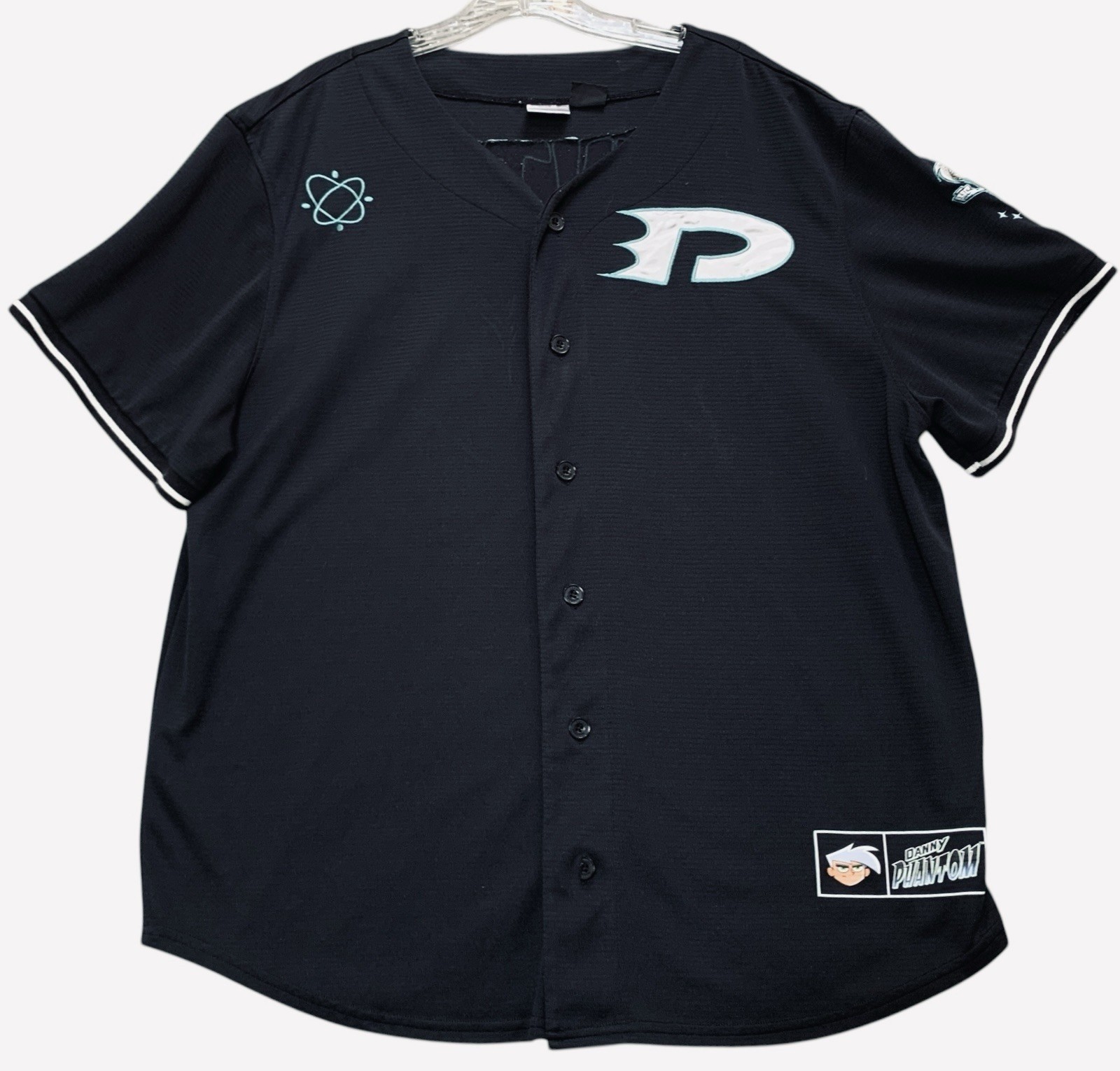 Nickelodeon Danny Phantom Fenton Baseball Jersey Black Cartoon Y2K Mens XL Nickelodeon Danny Phantom Fenton Baseball Jersey Black Cartoon Y2K Mens XL