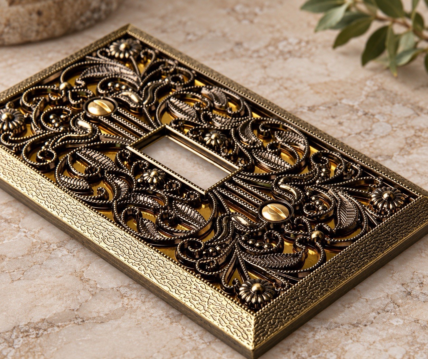 VTG Antique Brass Metal Filigree Single Switch Plate Cover Hollywood Regency VTG Antique Brass Metal Filigree Single Switch Plate Cover Hollywood Regency