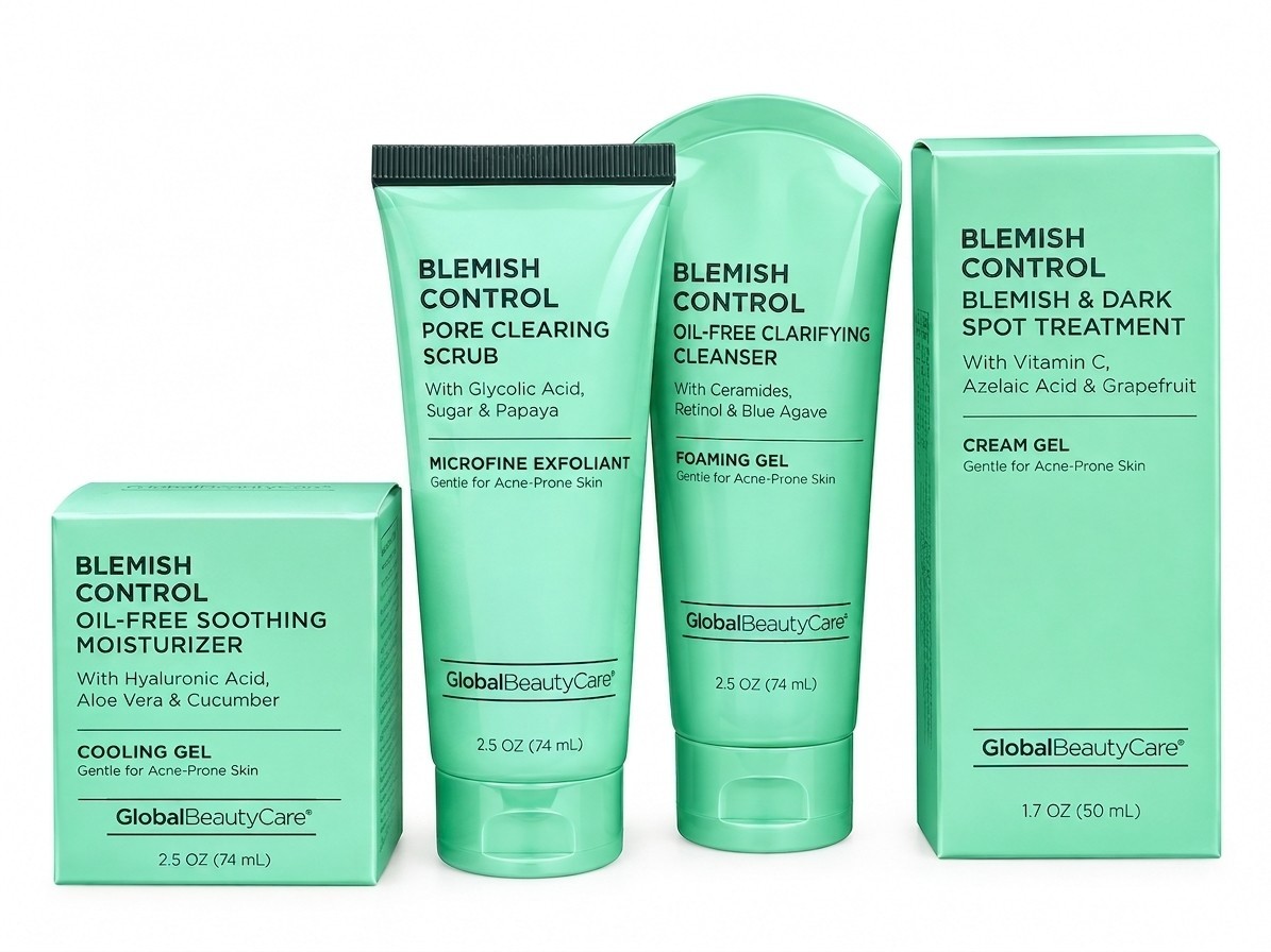 Global Beauty Care Blemish Control 4-Piece Skincare Set Acne Prone Skin Bundle