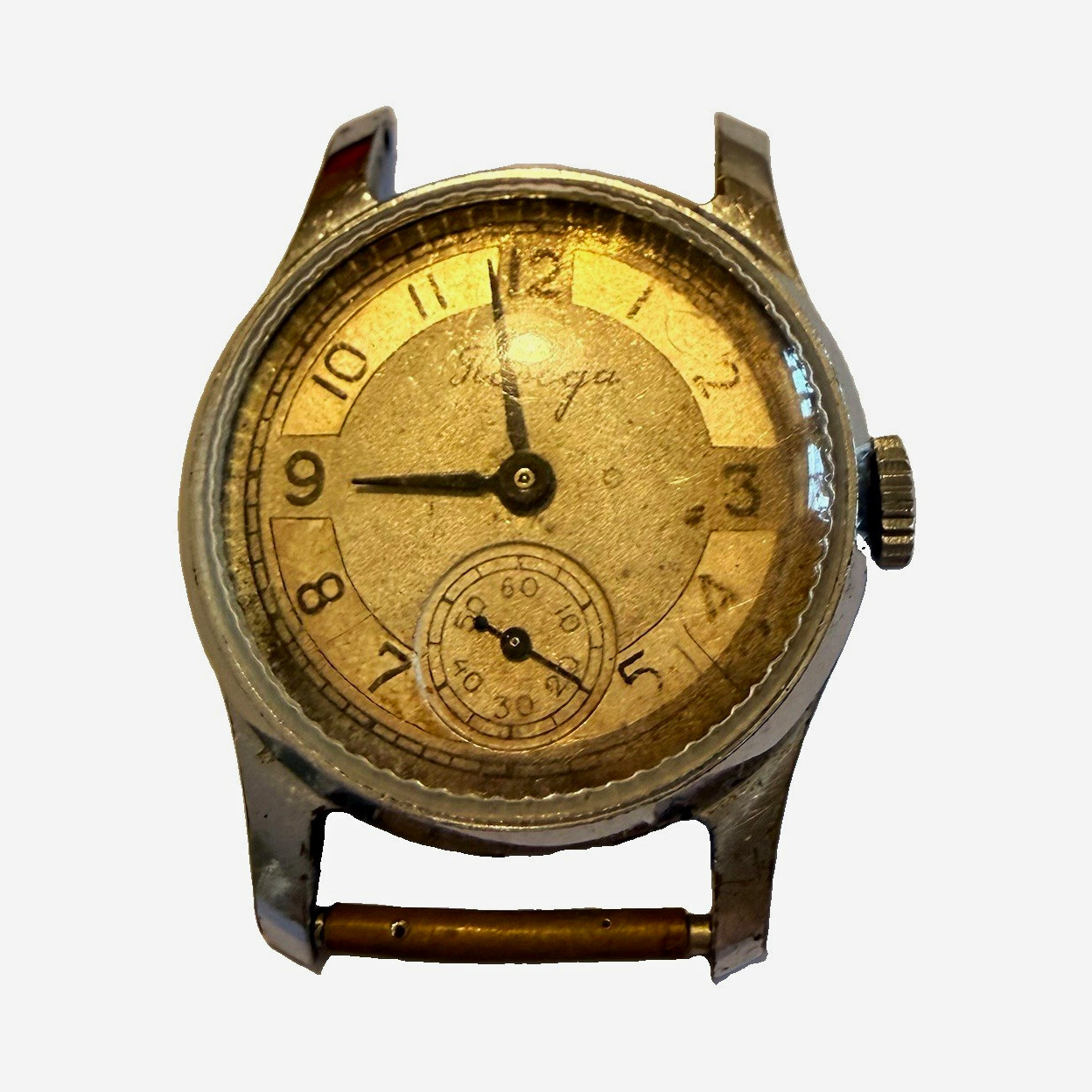 pobeda vintage manual wind mechanical wristwatch small seconds beige dial