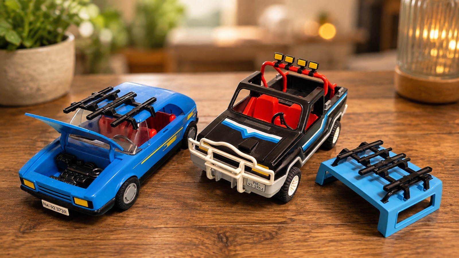 Vtg Playmobil Blue Family Car 3739 & Pick-Up 4x4 Camping Tk 3764 – Incomplete