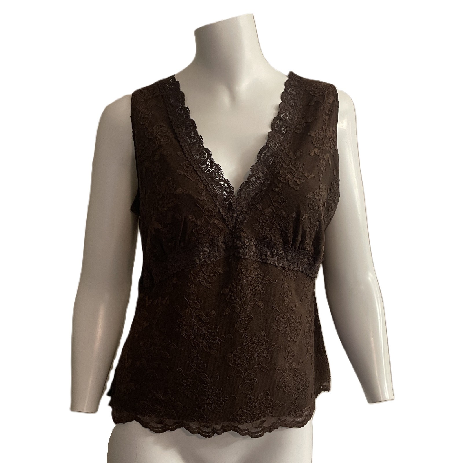 Vintage Y2K Worthington Lace Babydoll Cami Top L ? Brown Whimsigoth Boho Fairy