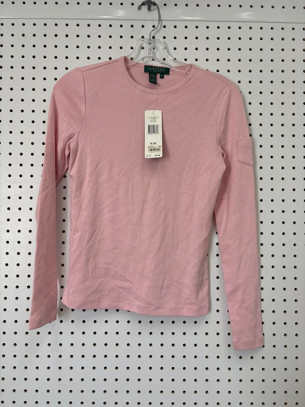 Lauren Ralph Lauren Petite Pink Crewneck Long Sleeve Cotton Top P/XS