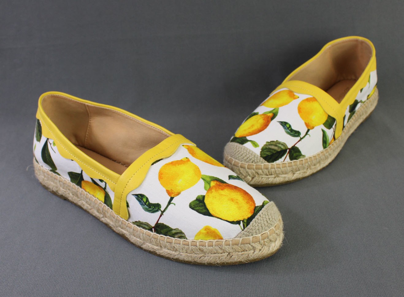 Diane B. NWOB Women\'s White Yellow Green Lemon Print Espadrille Shoe 38 US 8