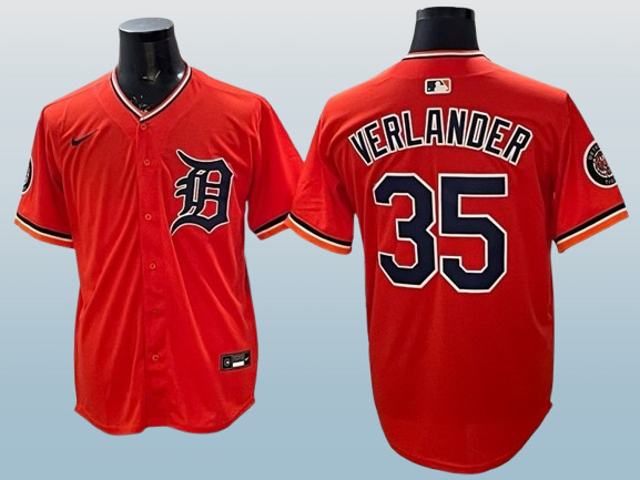 Men\'s Detroit Tigers #35 Justin Verlander Orange Cool Base Stitched
