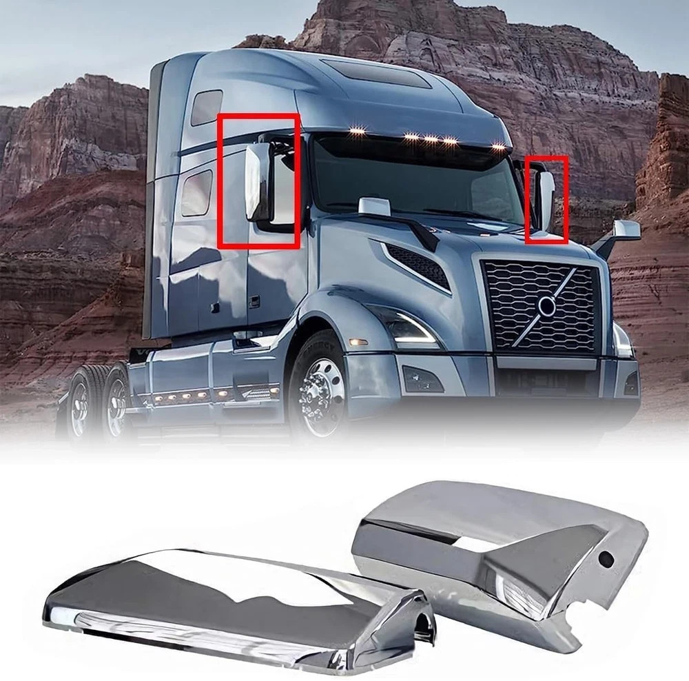 Pair Chrome Door Mirror Covers Driver & Passenger Side for VolvoVNL VN VNM Truck