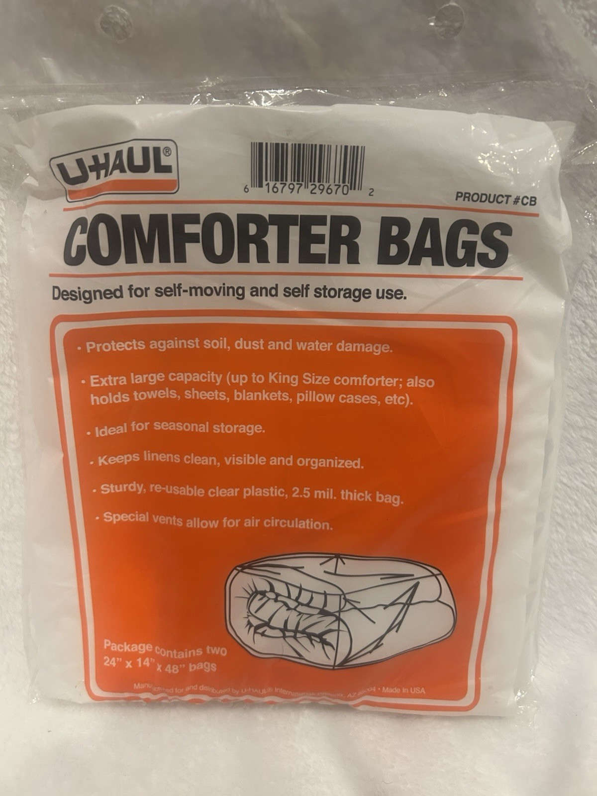 U-Haul Comforter Bags - 2 per package X 2   size - 24” x 14” x 48” 