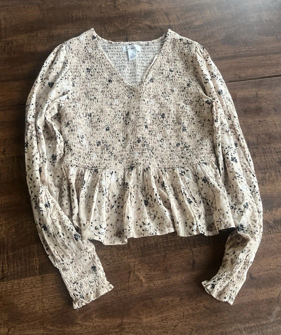 Japna Smocked Floral Peplum Babydoll Blouse Sm Cottagecore Ren Faire Festival