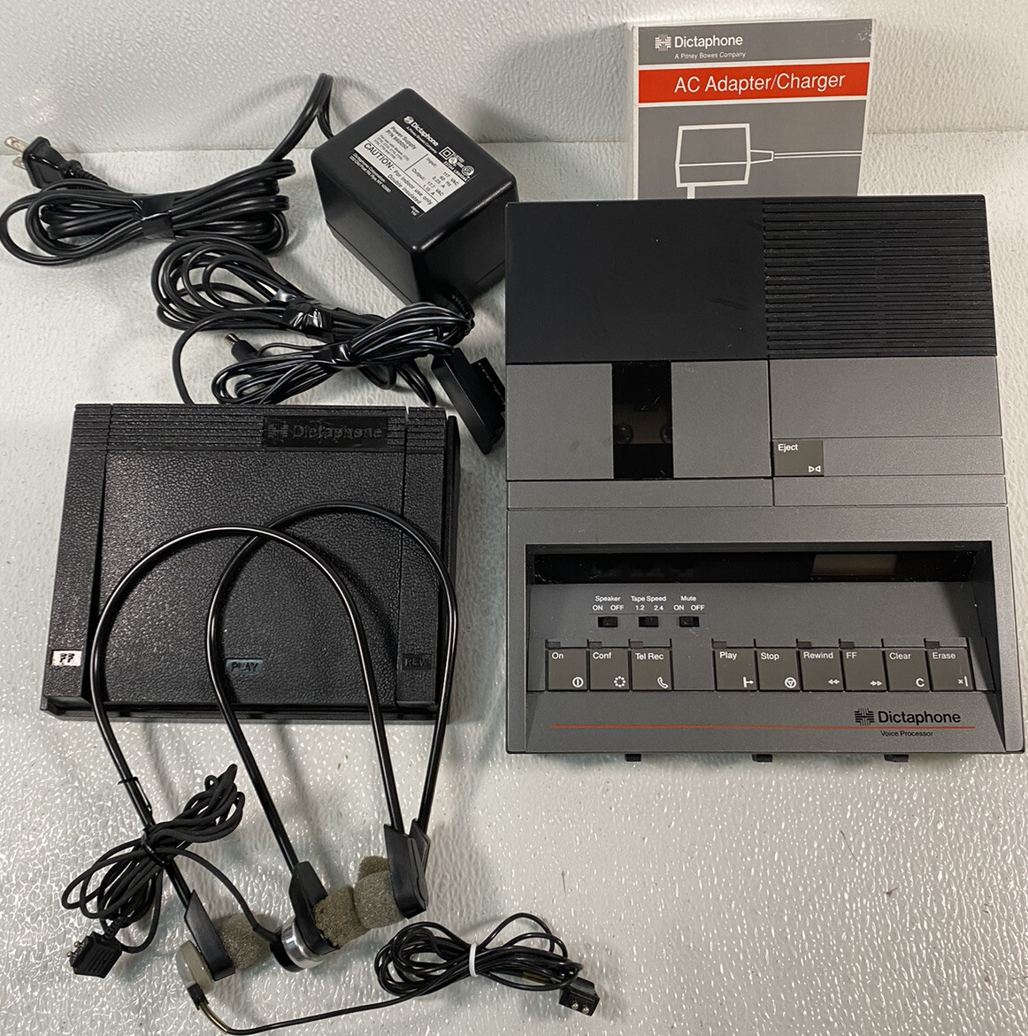 VTG Pitney Bowes Dictaphone W/Foot Pedal, 2 Sets of Headphones & Power Cord