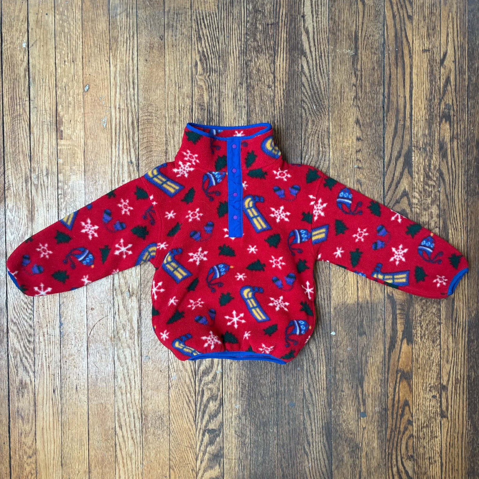 Vintage 90s L.L. Bean Kids Fleece Pullover Snowflake Holiday Print- USA TAG XXS