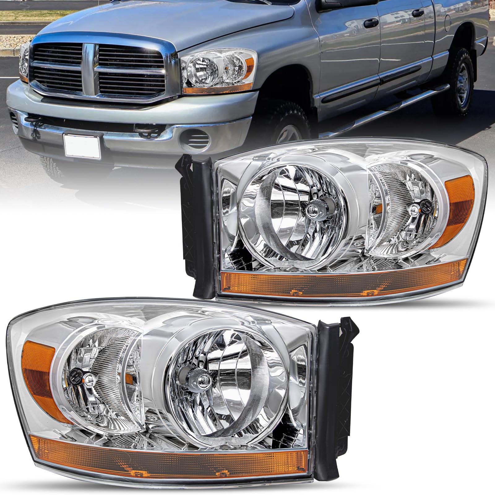 Headlights for 2006‑2008 Dodge Ram 1500 w/Bottom Amber Reflector