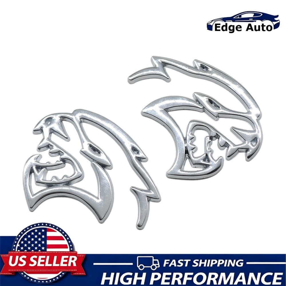 2x Zinc Alloy Hellcat Fender Side Emblems Badge 3D Decals For SRT Hellcat Chrome
