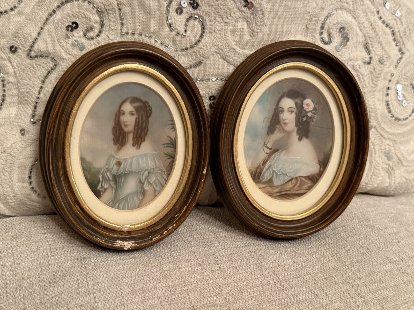 Pair Late Victorian Princess Alexandra of Bavaria Portrait Miniatures Framed