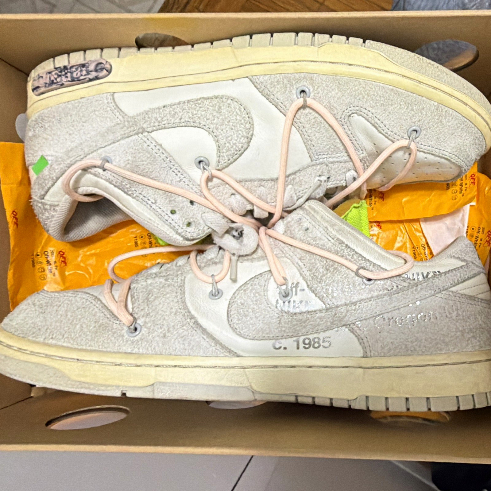 Nike Dunk Low x Off-White Lot 12 of 50 Sail Grey Crimson Tint Mens 12 DJ0950-100