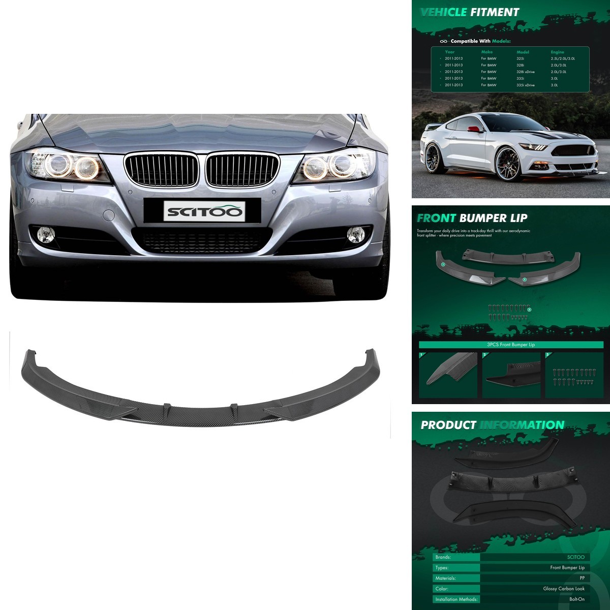 SCITOO Glossy Carbon Front Bumper Lip Fits 2011-2013 BMW 119596-5206-2047054011 SCITOO Glossy Carbon Front Bumper Lip Fits 2011-2013 BMW 119596-5206-2047054011