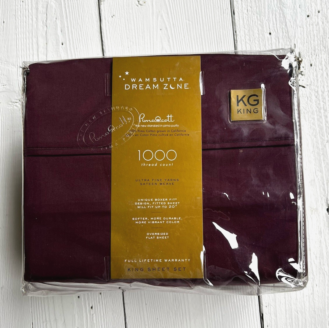 DISCONTINUED WAMSUTTA Dream Zone 1000 TC PimaCott KING Sheet Set SOLID MAUVE
