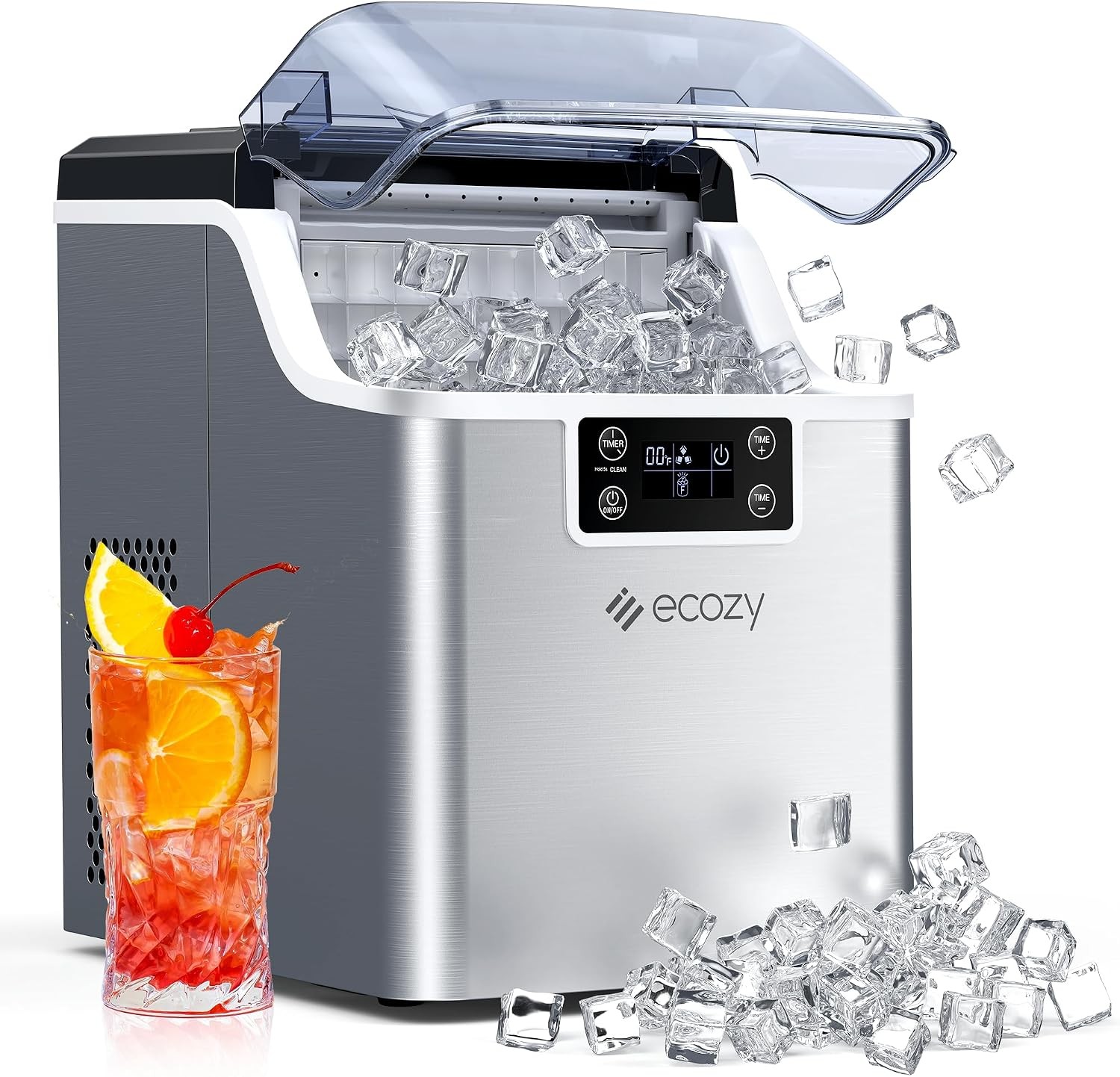 ecozy 45Lbs/24h Countertop Ice Maker Machine 24 Cubes in 13 Mins Self-Cleaning