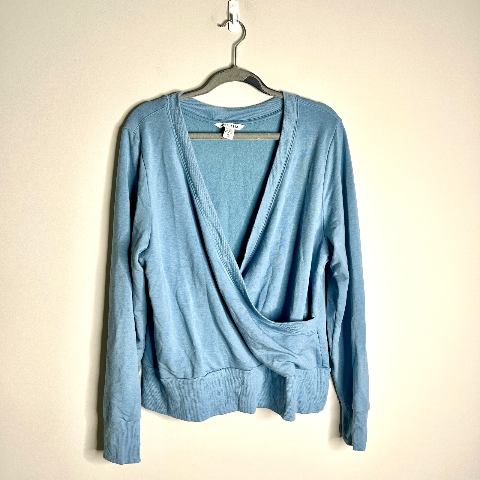 Athleta Recharge Faux Wrap Long Sleeve Sweatshirt Fleece Lined Athleisure Sz XL