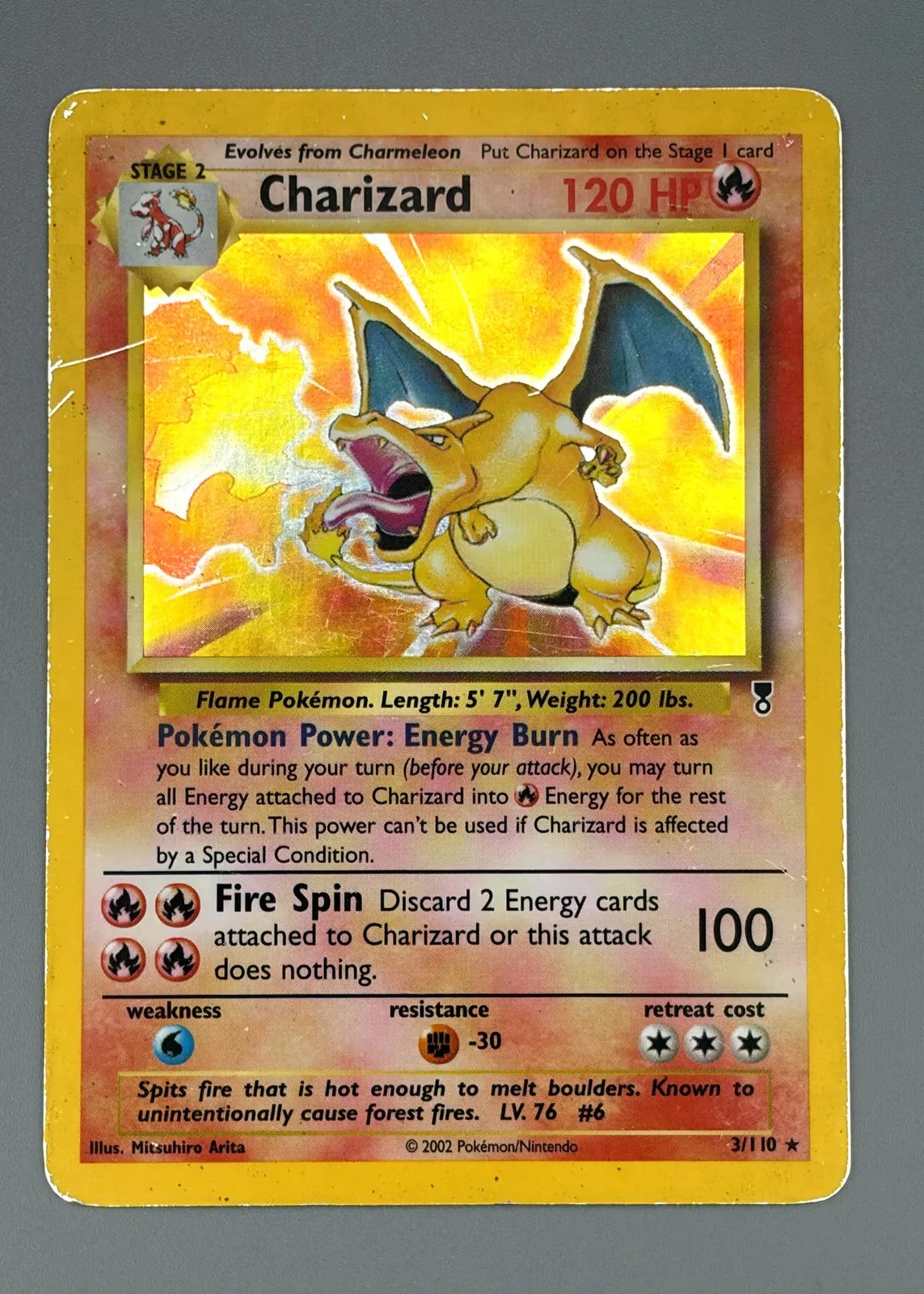 2002 Pokemon Legendary Collection Charizard 3/110 Holo Rare Vintage HP Played