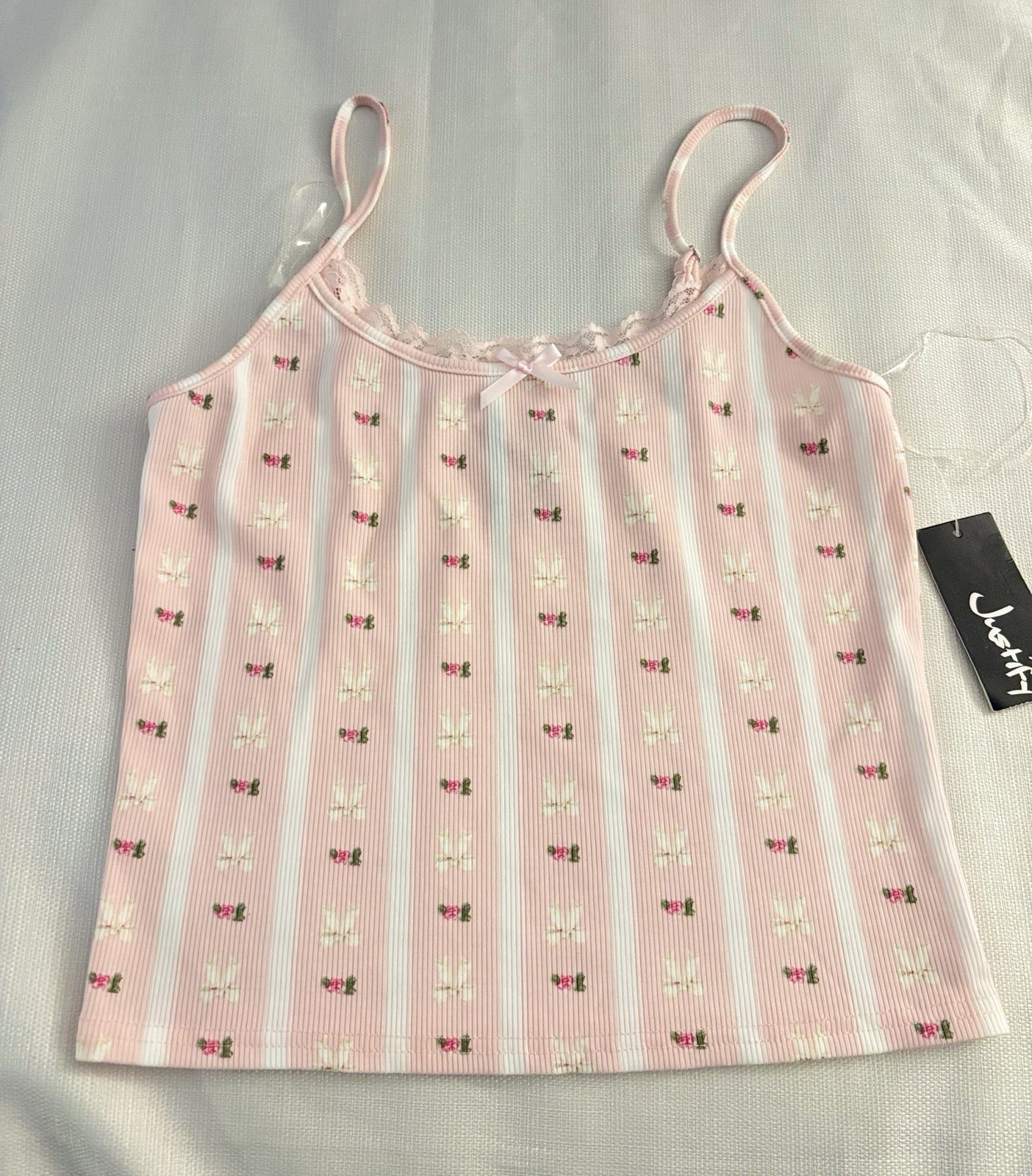 Justify Women’s Floral Pink Lightweight Breathable Ribbed Lace Tank Top Size M Justify Women’s Floral Pink Lightweight Breathable Ribbed Lace Tank Top Size M