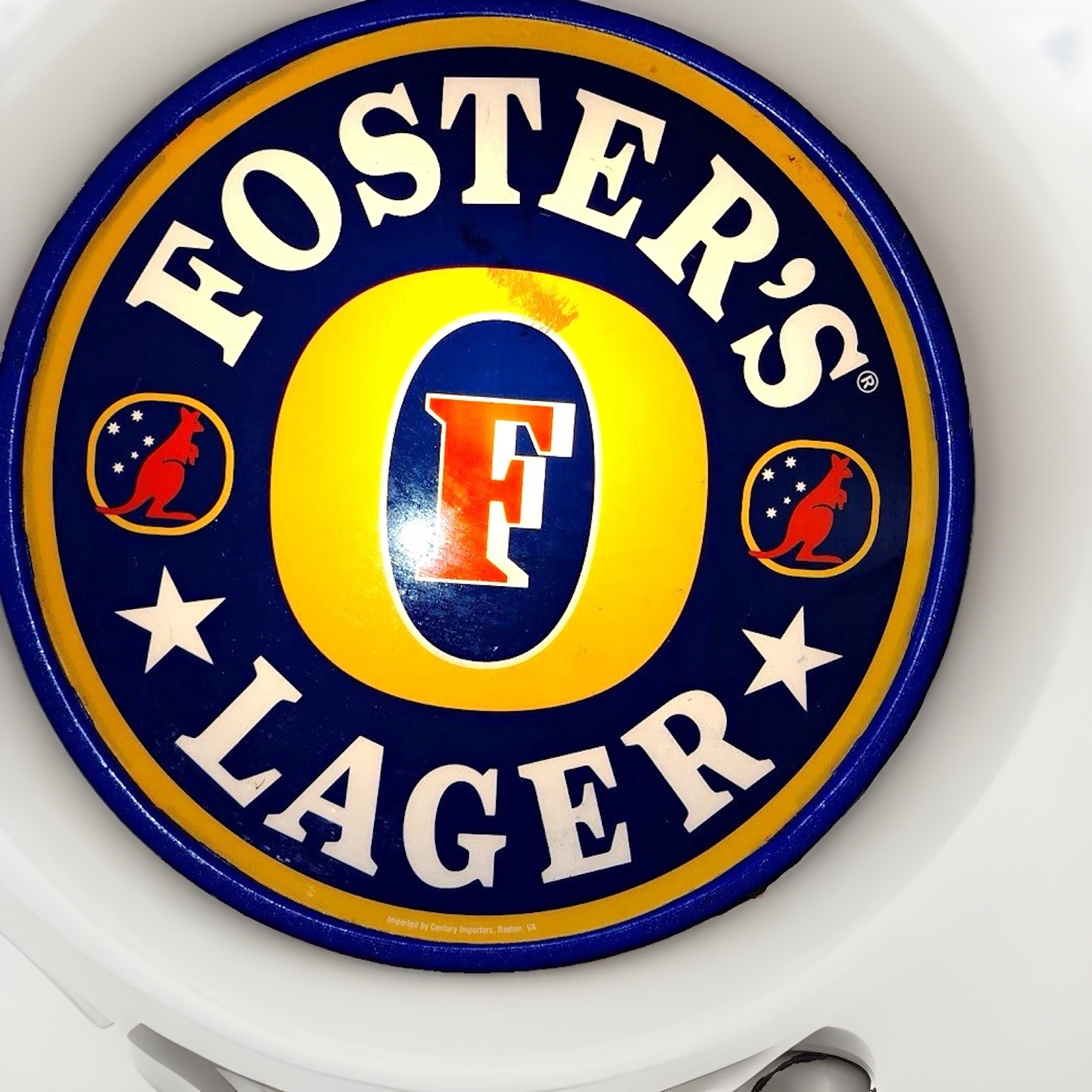 Vintage Foster’s Lager Round Lighted Beer Sign Bar Pub Man Cave Display