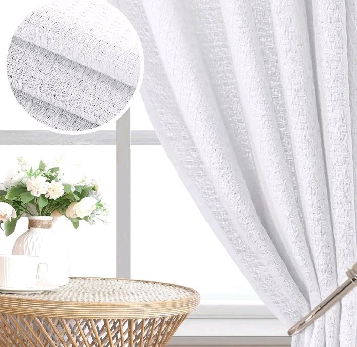 H.VERSAILTEX White Semi Sheer Curtains Linen Boho Curtains 96 Inches