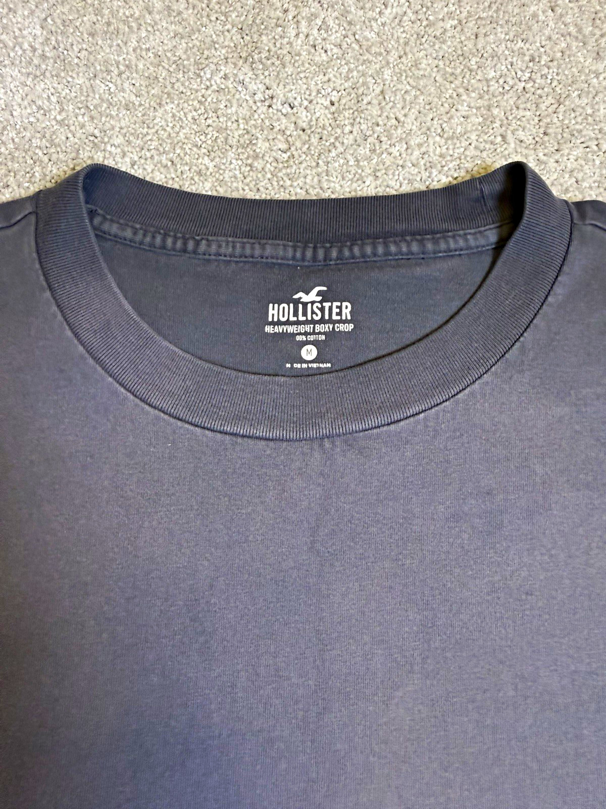 Hollister Men\'s Heavyweight Boxy Crop Crew Neck Short Sleeve Solid Gray Tee M