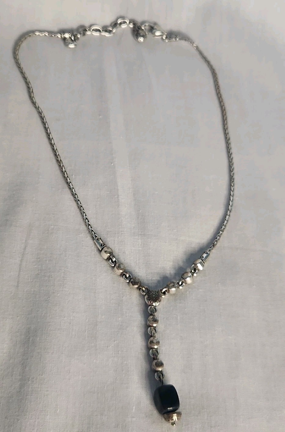 Vintage Brighton Rigoletto Lariat Necklace Silver-plated Chain & Back Stone Drop