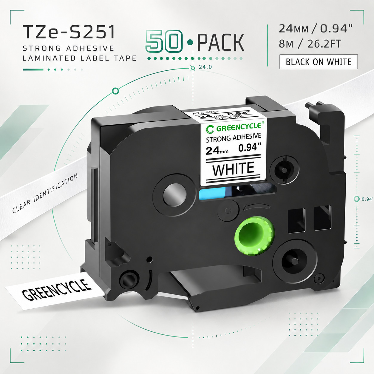 50PK Extra Strength TZ-S251 Label Tape 24mm Wide for Brother P-Touch PT-P900W
