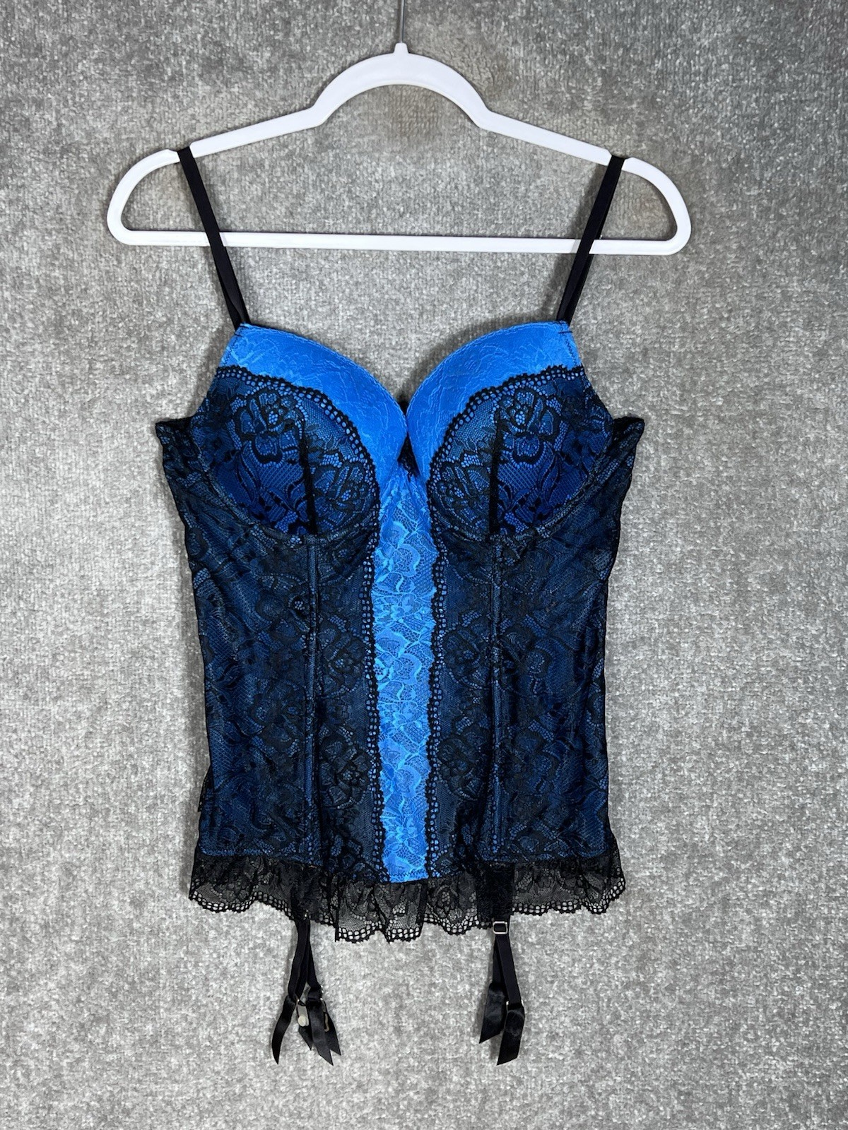 Fredericks Of Hollywood Floral Lace Corset Bustier Lingerie Womens XL Blue Black