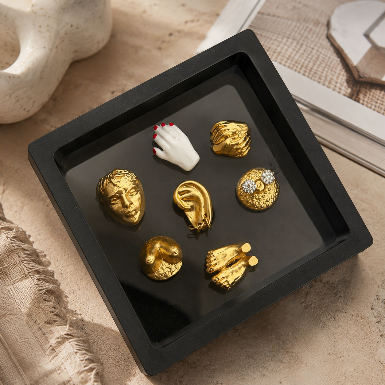 Schiaparelli Surrealist Human Body Brass Buttons Set Vintage Sculpt Sewing Coat 