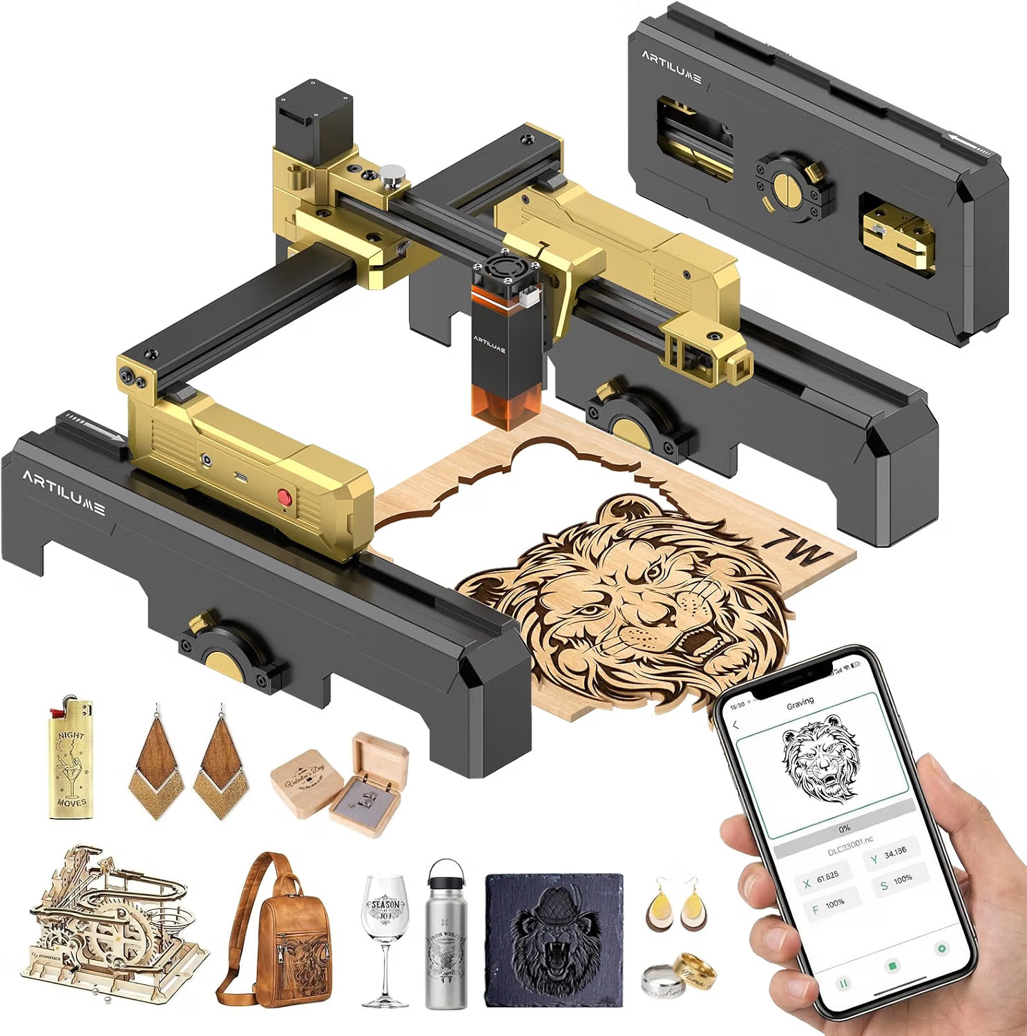 Artilume Laser Engraver T1-P 7000mW APP-Control Riser & Protective Casing