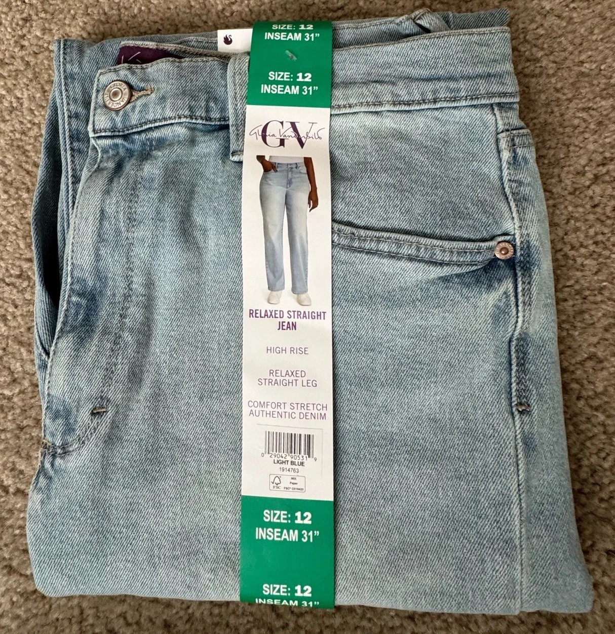 Gloria Vanderbilt Women\'s Relaxed Straight Leg Denim Jeans Light Blue Size 12 31