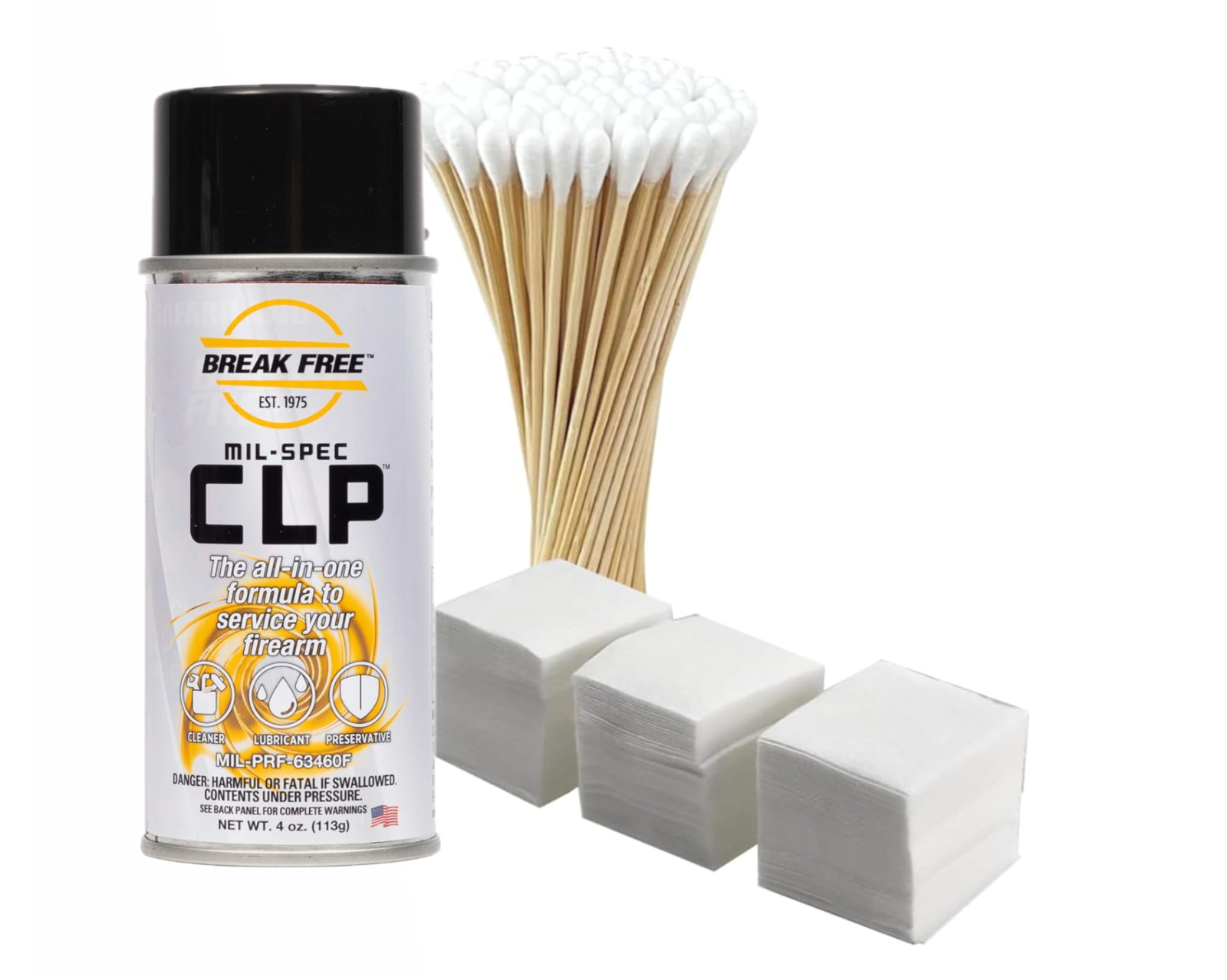 Break Free CLP Clean Lubricant Preservative Gun Cleaner 100 Swabs 200 patches