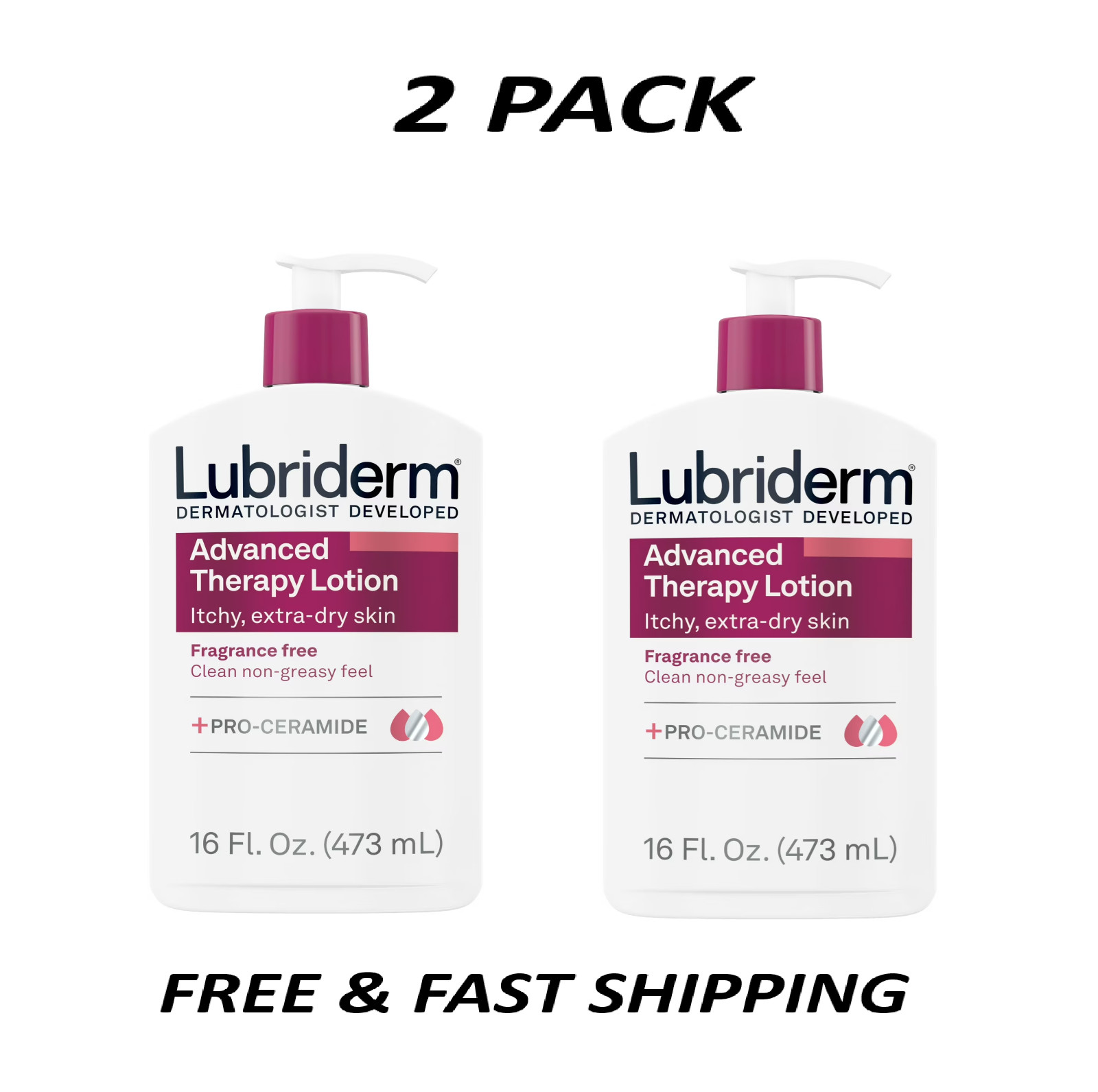 (2 PACK) Lubriderm Advanced Therapy Fragrance Free Lotion, Vitamin E, 16 fl. oz.