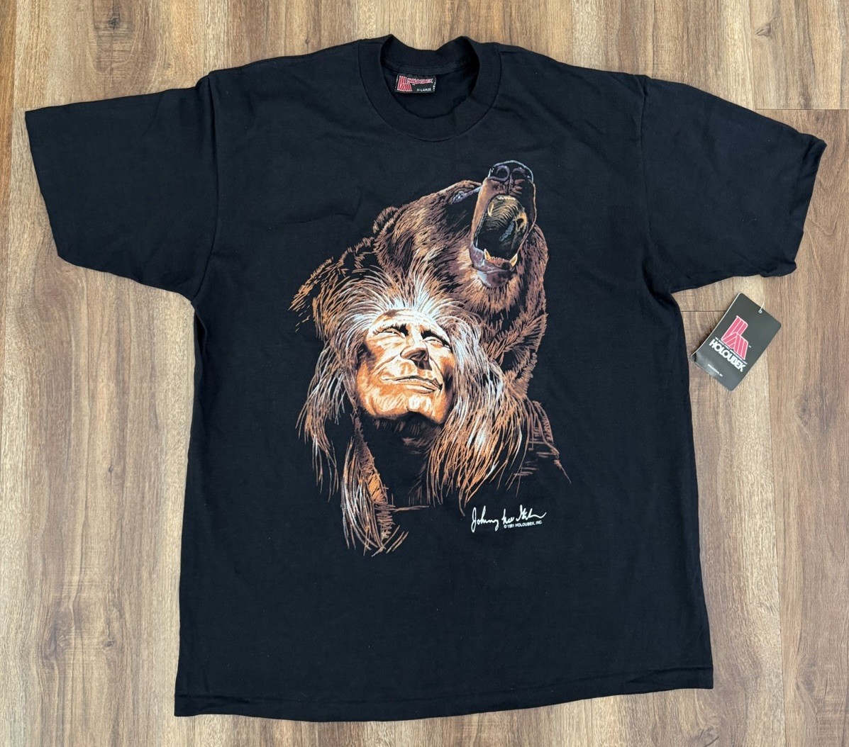 Vtg 1991 Holoubek Native American Art T-Shirt XL The Guardian Bear Single Stitch Vtg 1991 Holoubek Native American Art T-Shirt XL The Guardian Bear Single Stitch