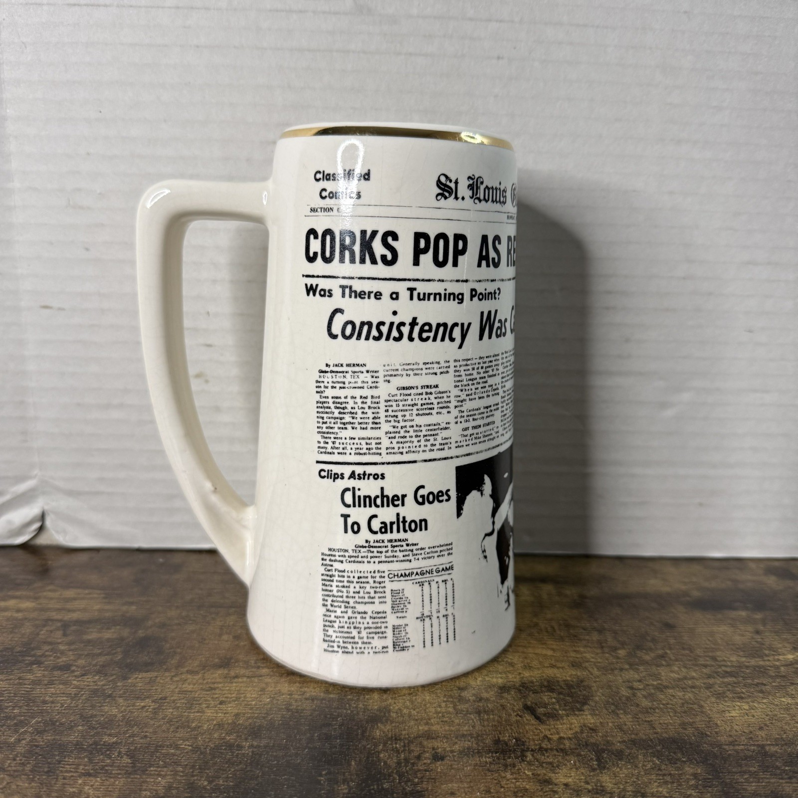 Vintage 1968 St Louis Cardinals Globe Democrat Newspaper Ceramic Mug Gibson Vintage 1968 St Louis Cardinals Globe Democrat Newspaper Ceramic Mug Gibson