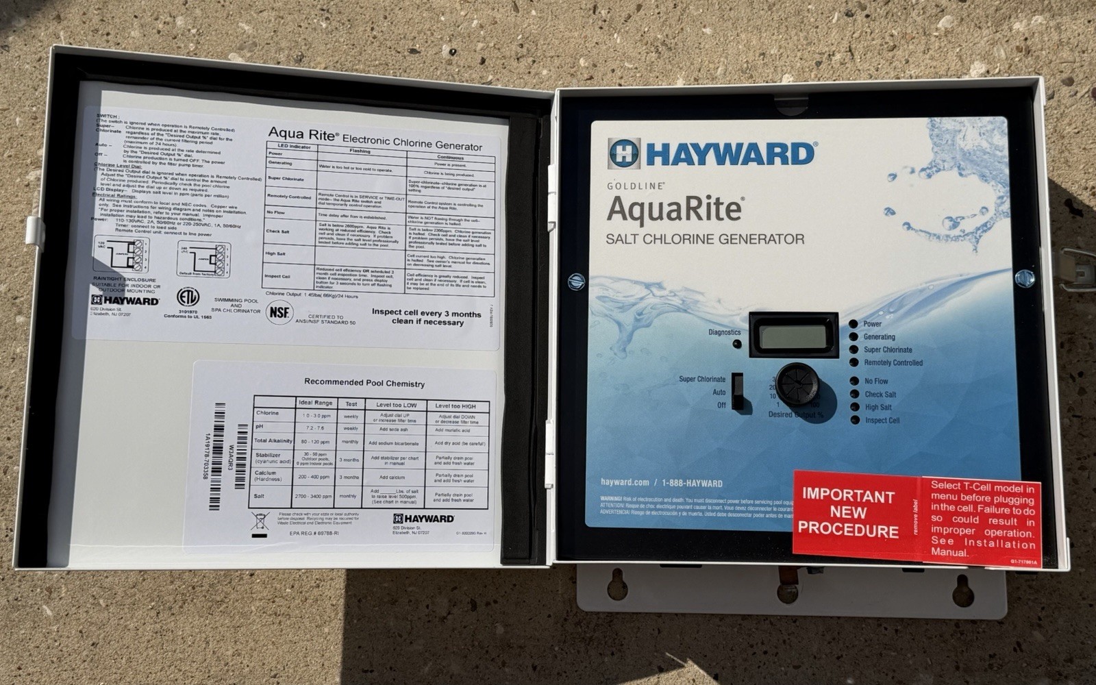 Hayward AquaRite W3AQR3 Salt Chlorine Generator 15,000 Gal New Open Box Hayward AquaRite W3AQR3 Salt Chlorine Generator 15,000 Gal New Open Box