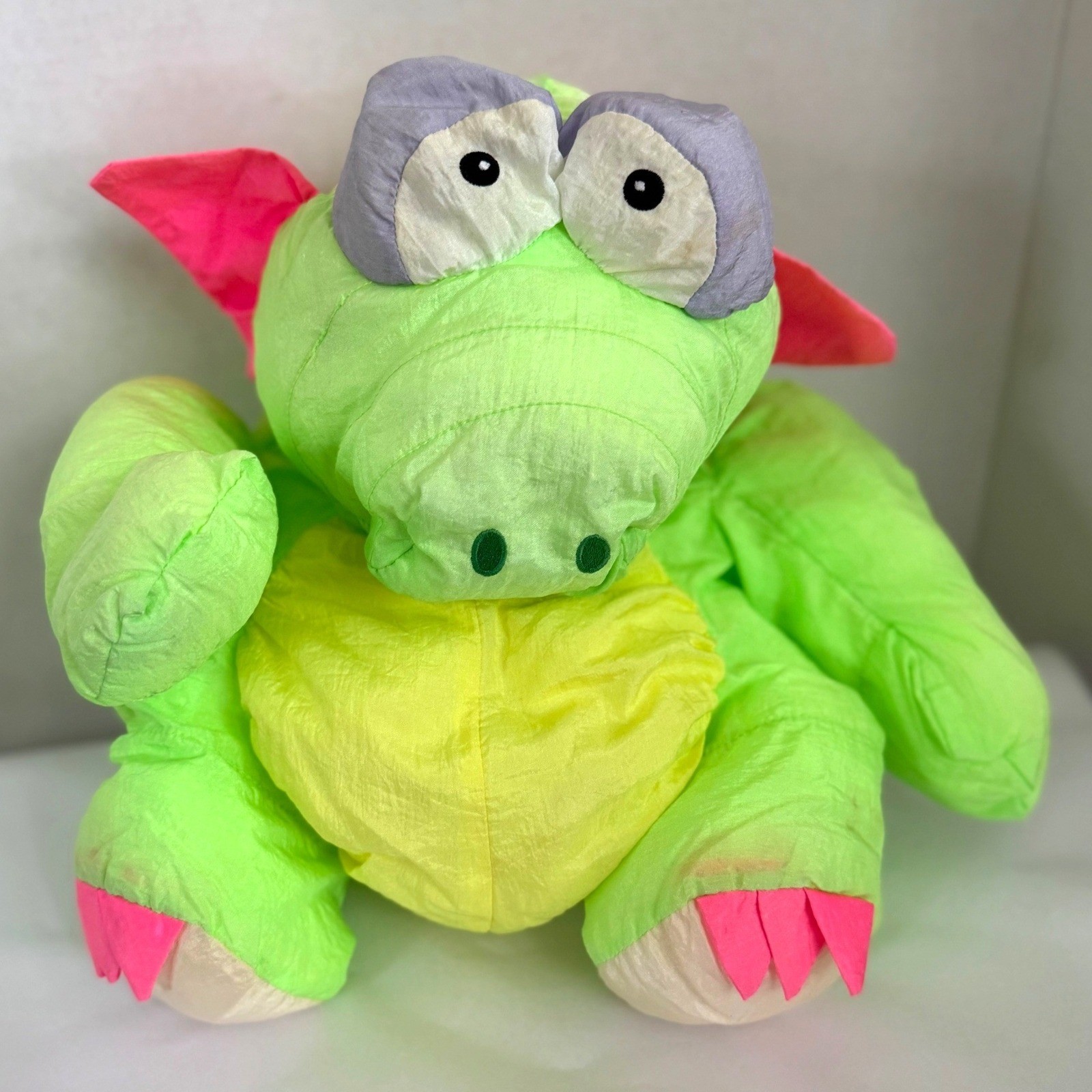 Vintage 1989 Prestige Toys Nakajima Puffalump Dragon Plush Neon Retro Korea 80s