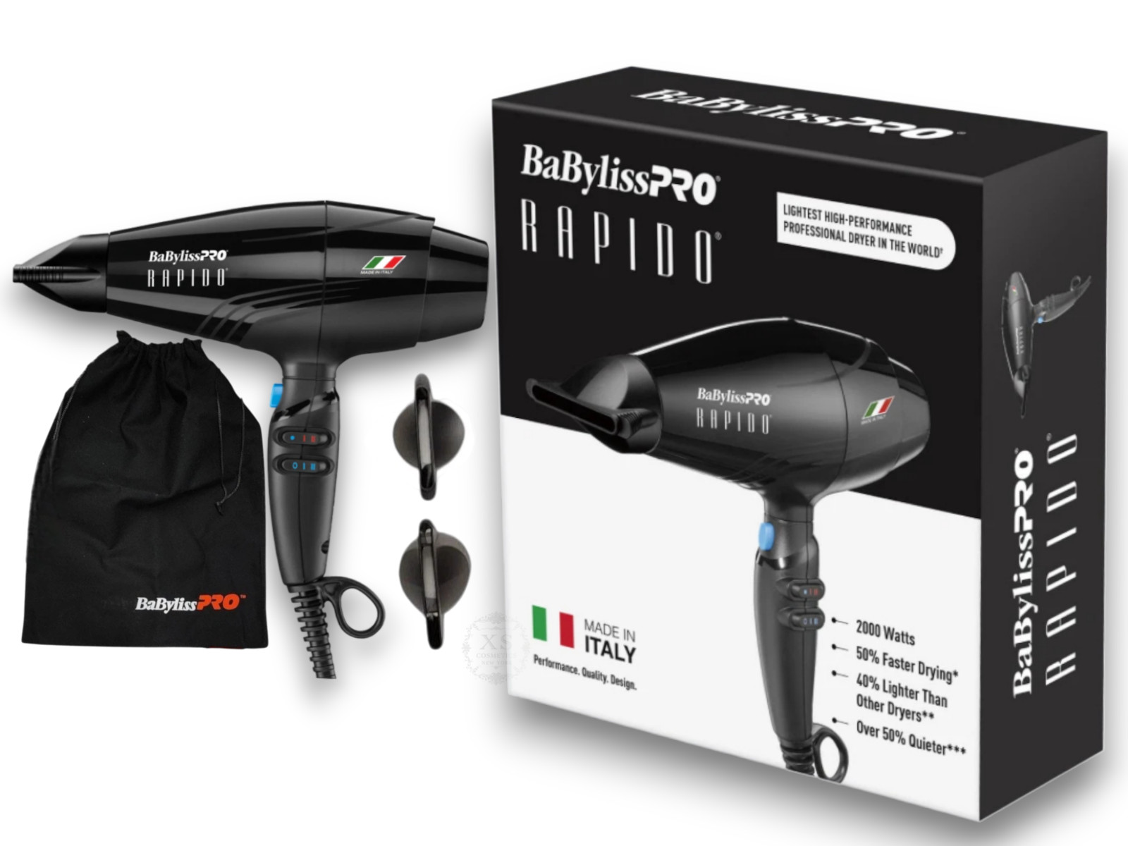 BaBylissPRO Hair Dryer Nano Titanium Rapido Black 2000Watt Blow Dryer #BRAP1 NEW