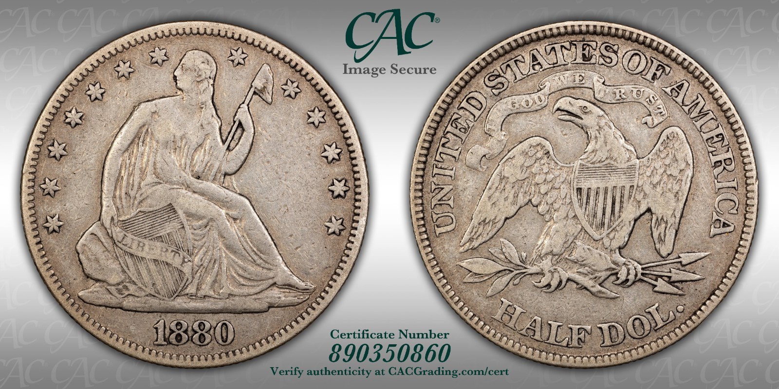 1880 Seated Liberty Half Dollar - CAC VF Details - Very Rare Low Mintage