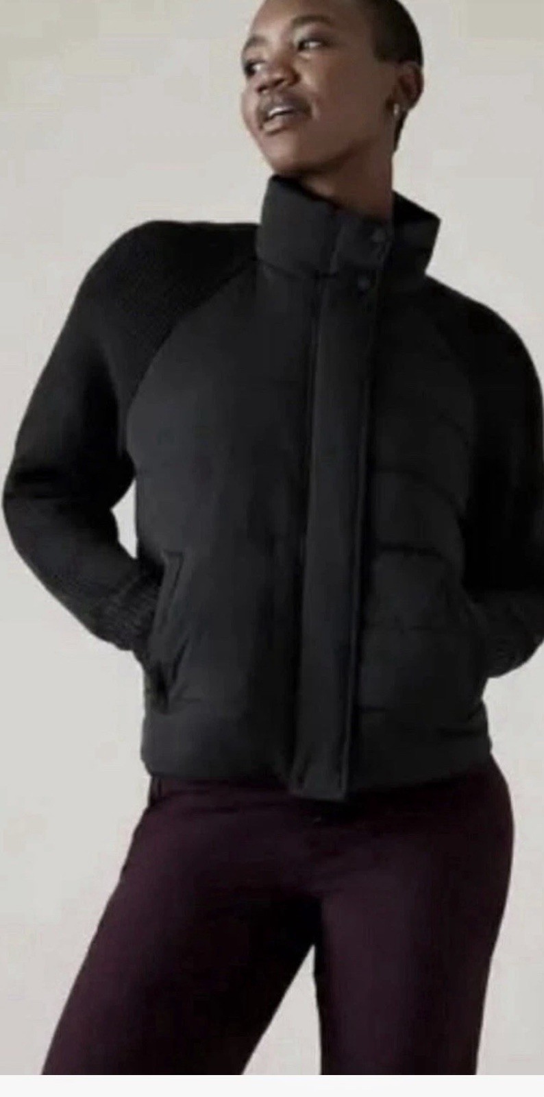 Athleta Incline Hybrid Sweater Puffer Jacket Size: Medium In Black NWT