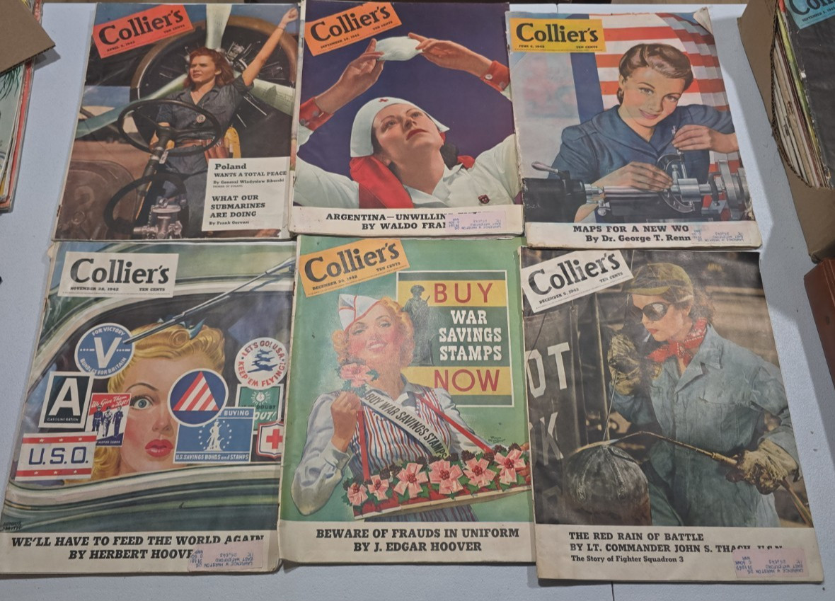 Vintage Collier's Magazines - Lot of 6 1942-1943 Era Female Themed