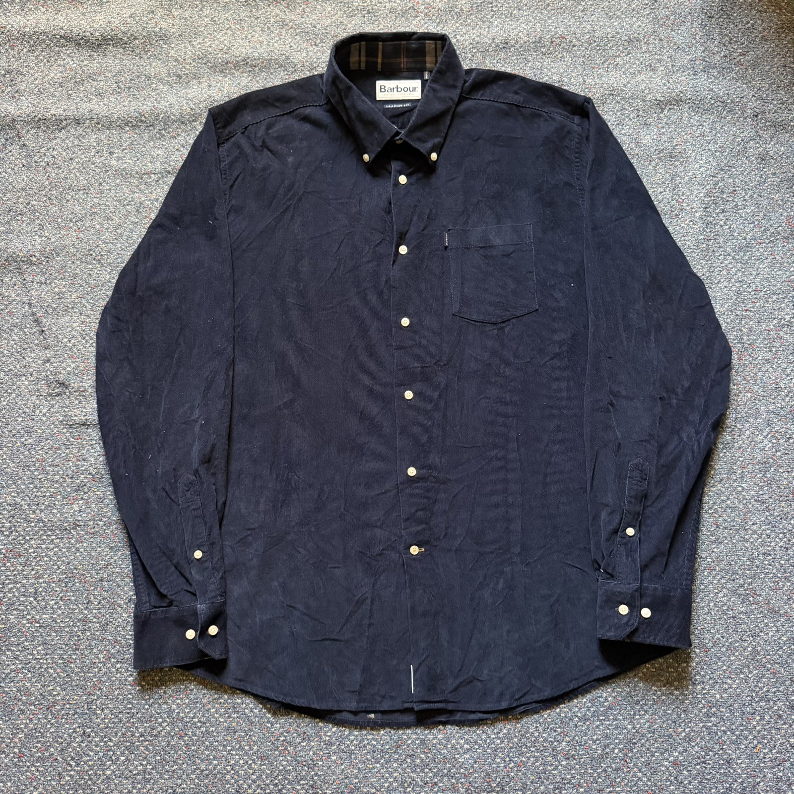 Barbour Corduroy Shirt Mens L Tailored Fit Blue Thin Wale Pinwale Button-Down
