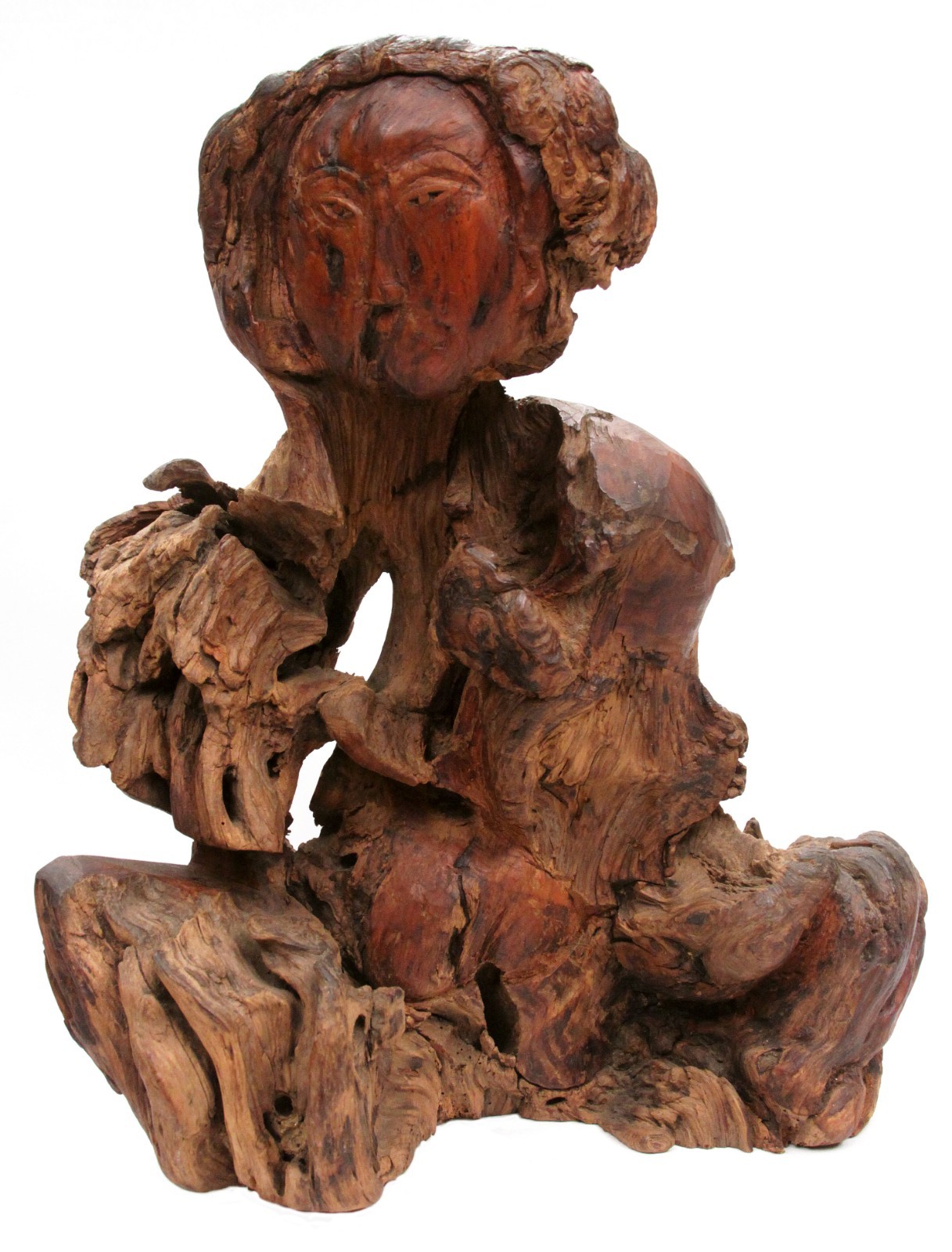 Antique Chinese Hand Carved Figural Natural Root Wood Carving Man Sculpture Old
