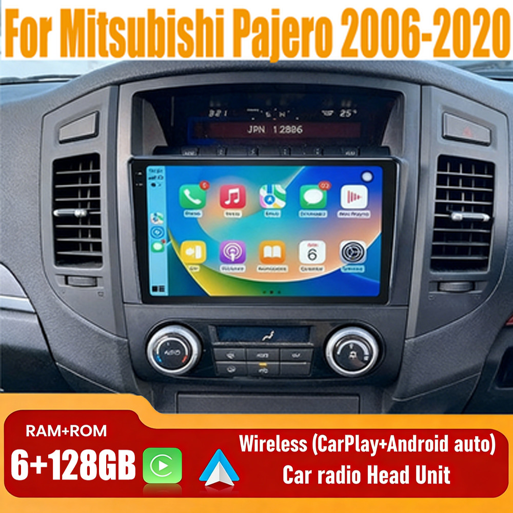 9''Wireless Carplay Android Auto Head Unit Radio For Mitsubishi Pajero 2006-2020