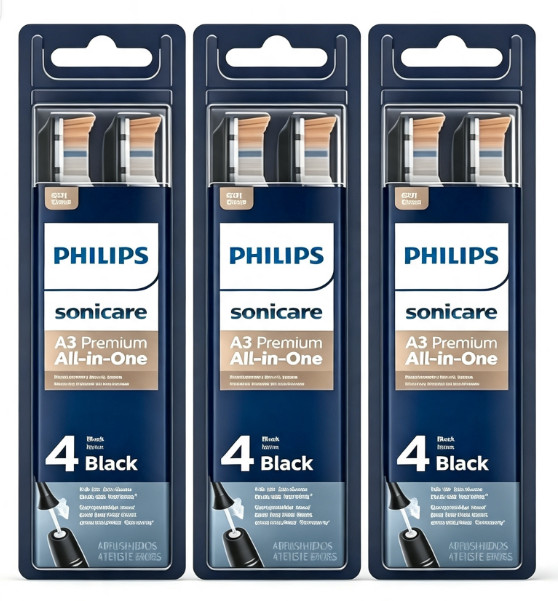 12-Pack Genuine Philip A3 Premium All-in-One Sonic Toothbrush Replacement Black