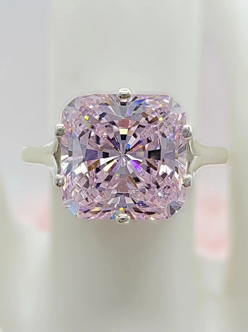 4.25Ct Lab Created Radiant Cut Pink Sapphire 14K White Gold FN Engagement Ring