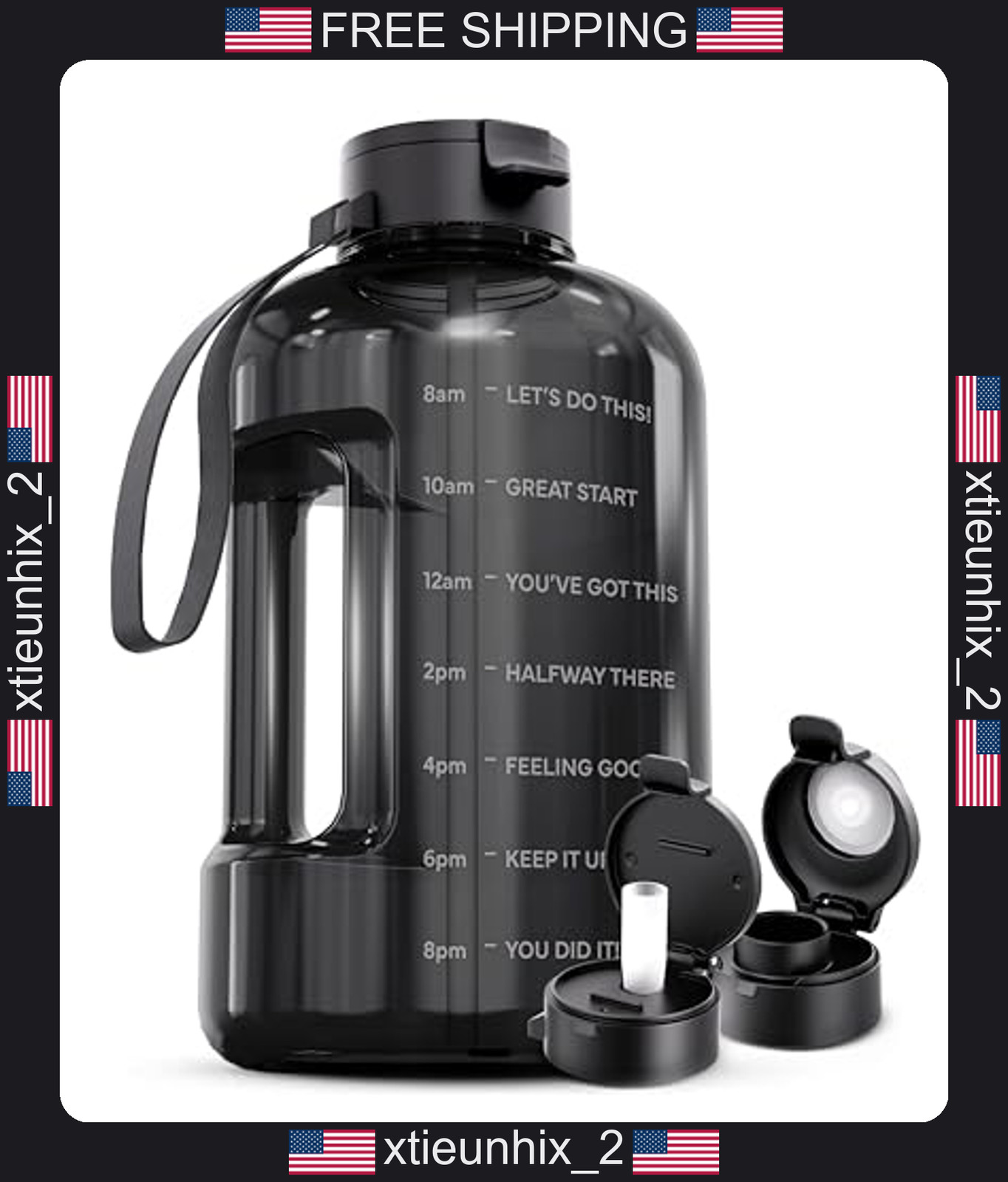 1 Gallon Water Bottle with Straw and Motivational Quotes BPA-Free Durable