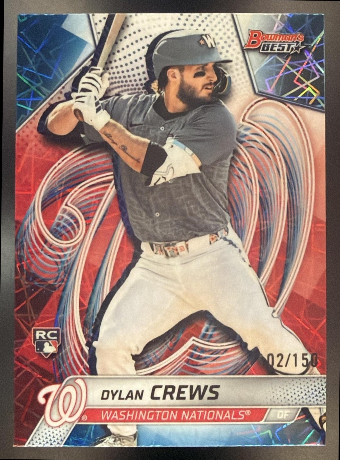 Dylan Crews 2025 Bowman Bowman\'s Best Blue Lazer Refractor /150 RC #27 Nationals